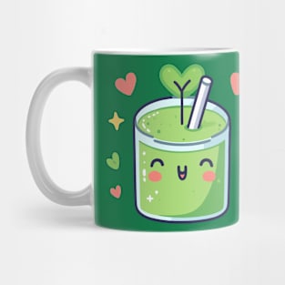 Kawaii Green Avocado Drink with Hearts | Cute Kawaii Food Art for Healthy Vegans Mug